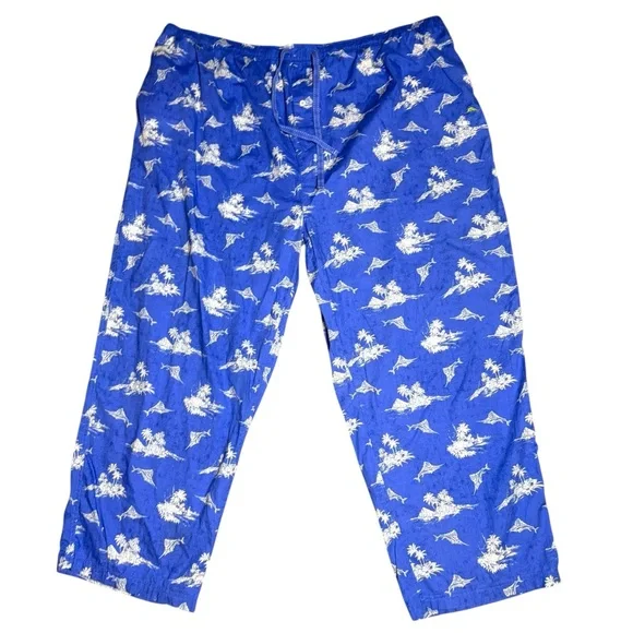 Tommy Bahama Patterned Sleep Pants 4X Tropical Fish Blue Drawstring Cotton - Picture 1 of 5